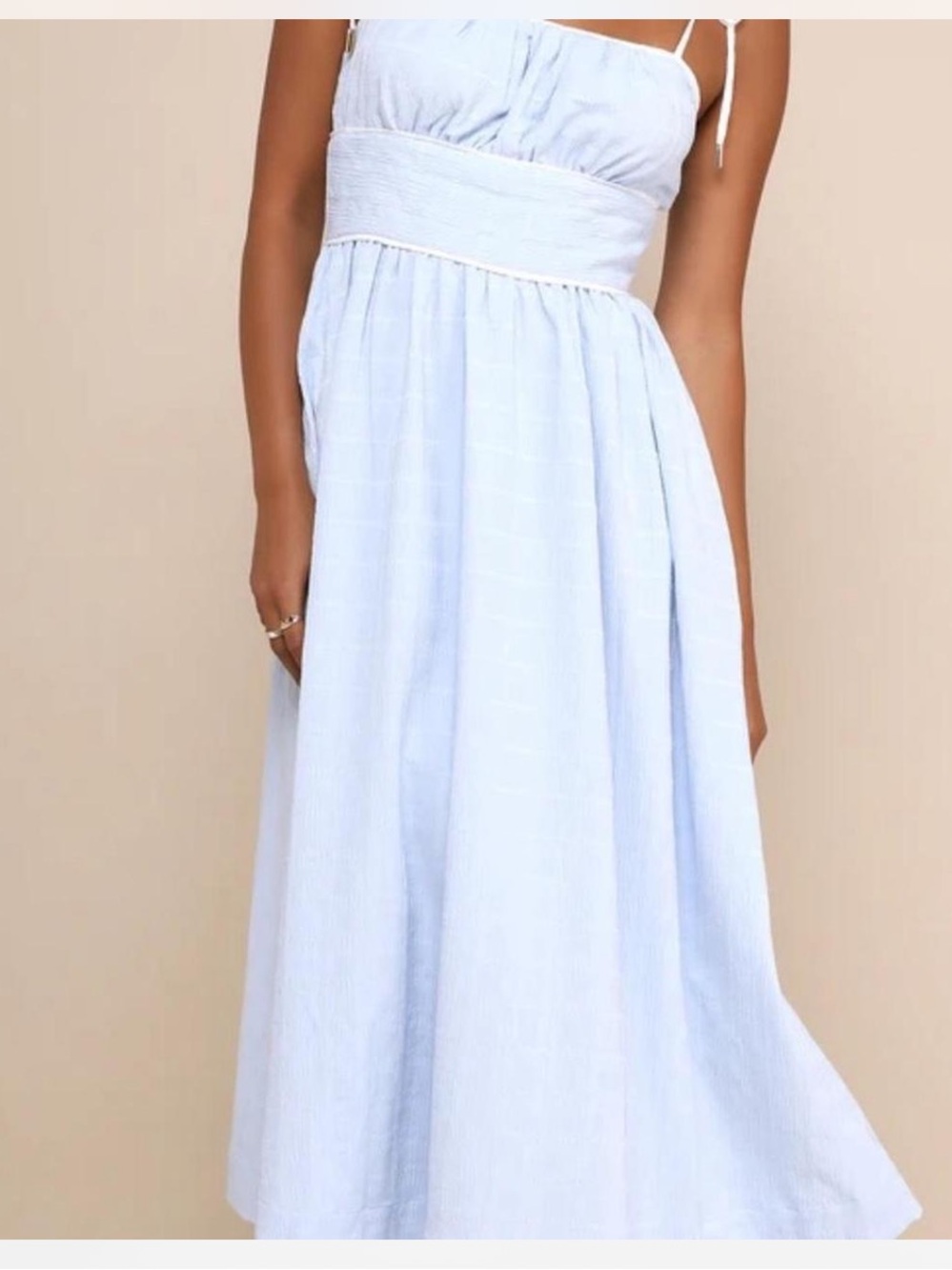 Light Blue Smocked Waist Midi Dress - Women